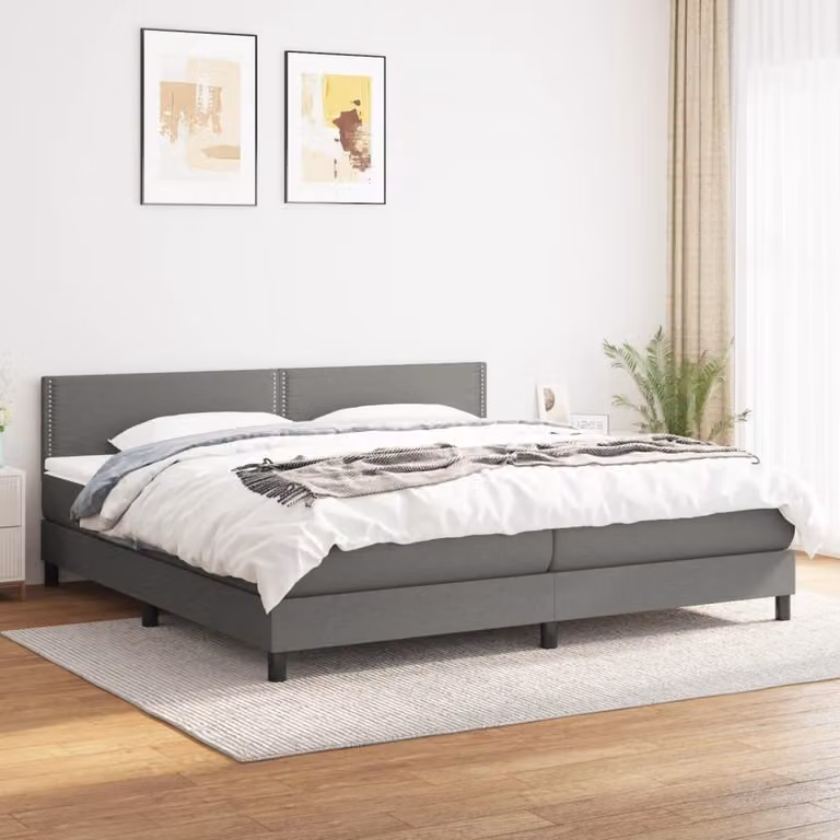 The Living Store Letto a molle con materasso grigio scuro 200x200 cm in tessuto