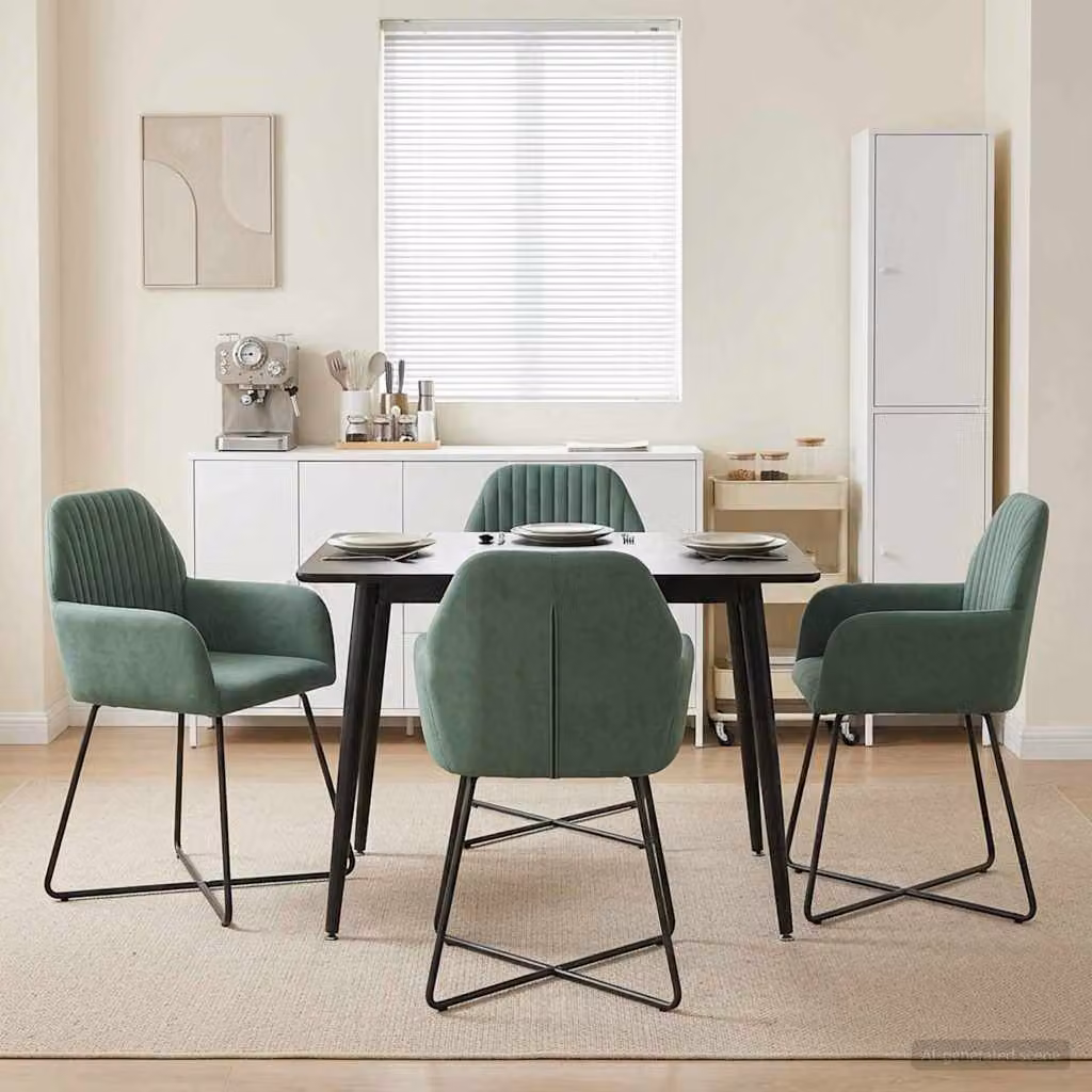 Set di 4 sedie da pranzo vidaXL in velluto verde mare con struttura in metallo, L: 55 cm, P: 50 cm, H: 84 cm