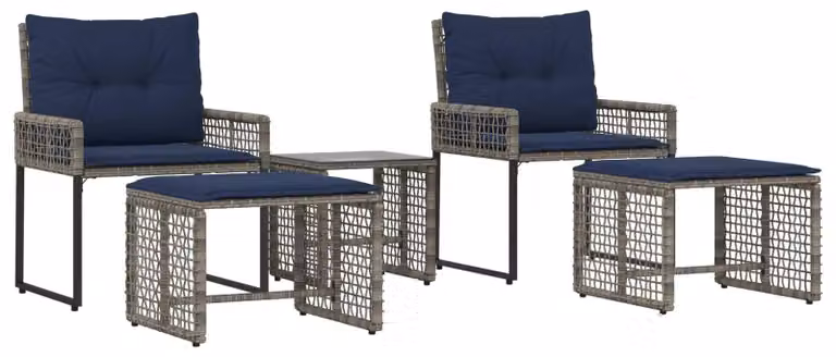 Set di Mobili da Esterno con cuscino 5 pcs Grigio e Blu Navy