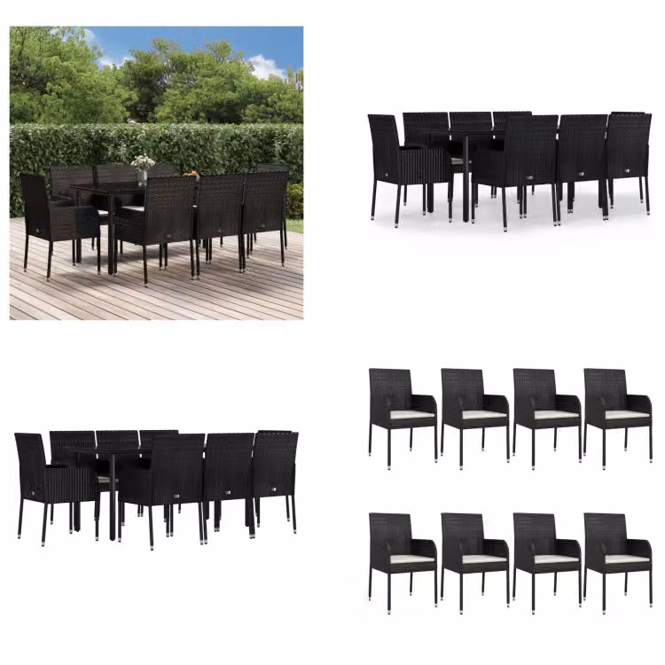 vidaXL Set da pranzo da giardino 9 pezzi con cuscini in poly rattan nero - Set da pranzo da giardino - Set da pranzo da giardino - Set da pranzo da terrazza
