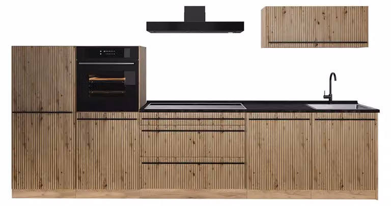 Cucina componibile Vicco R-Line Rovere artigianale/Rovere dorato 340 cm senza piano di lavoro, Model 67296