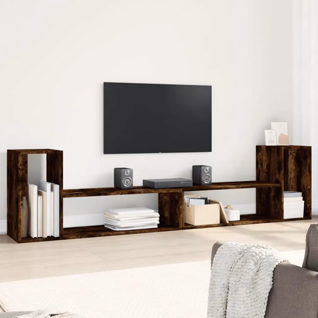 Mobile TV vidaXL in Rovere Fumo con scomparti multimediali e finitura opaca, colore marrone