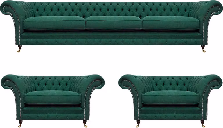 Wohnzimmer Luxus Sofa Set 3tlg Grün Designer Einrichtung Chesterfield