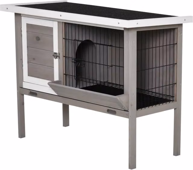 Conigliera rialzata da esterno 91 x 46 x 71 cm con vassoio estraibile porta chiudibile rustica in legno grigio 21_0007940