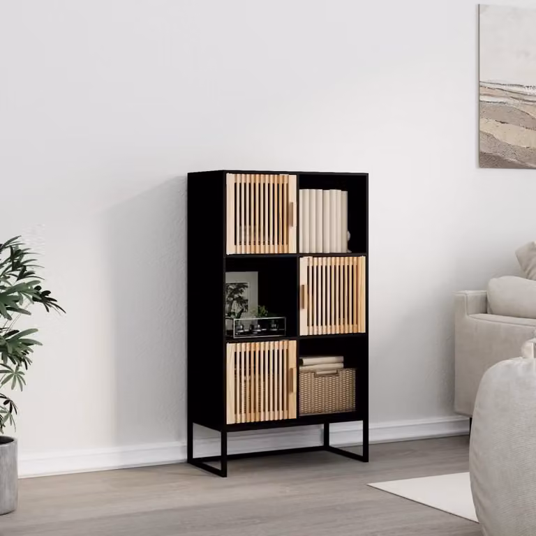 vidaXL Credenza Nera in Legno e Metallo con Ante a Battente L/P/H: 70 x 35 x 125 cm