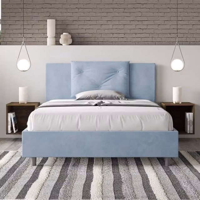 Letto queen size Appia Ityhome con rete imbottita in microfibra azzurro L 150 cm x P 200 cm