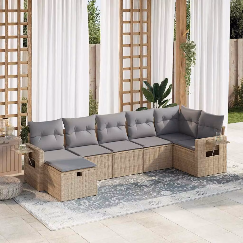 Maison Exclusive - Set Divani da Giardino 7 pz con Cuscini Beige in Polyrattan
