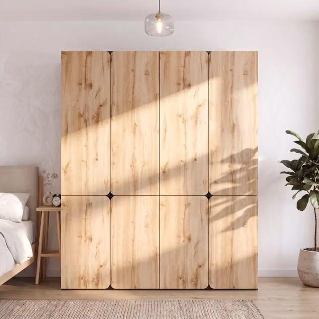Armadio 180 x 50 x 200 cm; 8 ante a battente; 2 aste appendiabiti; 6 cassetti; design moderno; rovere Artisan