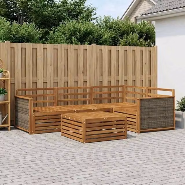 Set di divani da esterno 5 pz Naturale Legno di Acacia Massello 3383317
