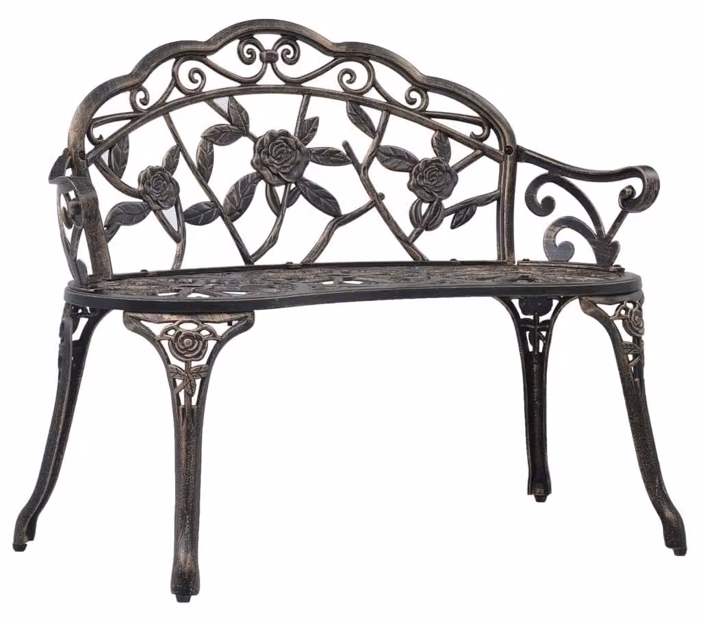 Panca da giardino con decorazioni floreali - 2 posti a sedere - 100 cm di larghezza - Realizzata in alluminio e ghisa