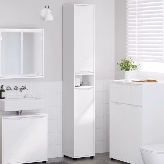 Mobile da bagno moderno vidaXL bianco con ante a battente e ripiani interni L/P/H: 30,5 x 30 x 195 cm