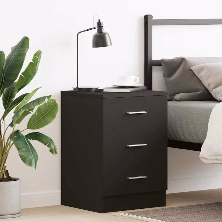 Comodino vidaXL in legno nero opaco L: 38 cm, P: 35 cm, H: 56 cm