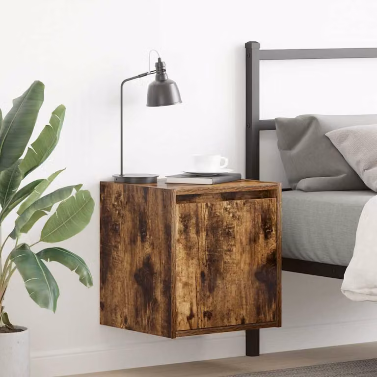 Set di 2 comodini da muro vidaXL in rovere fumo, design moderno, L 38 cm x P 34 cm x H 40 cm
