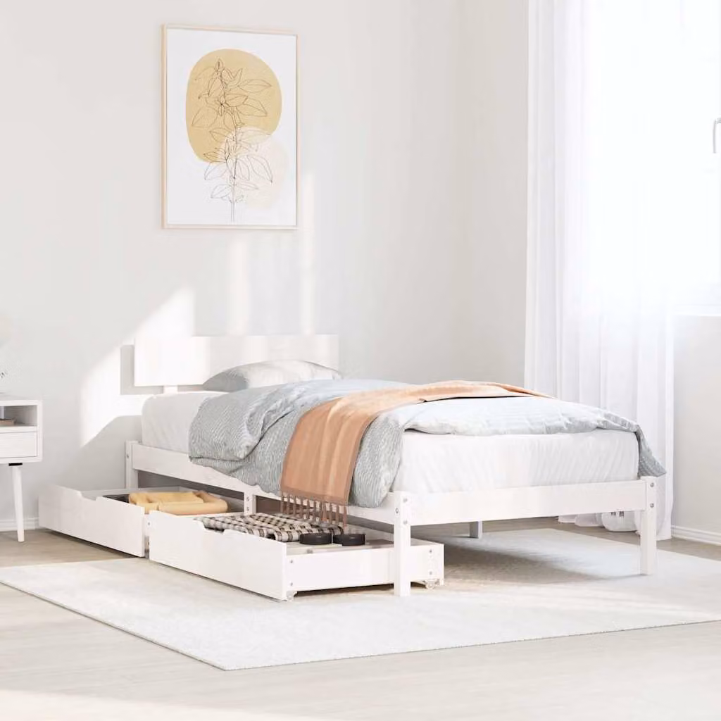 Letto singolo vidaXL in legno massello di pino bianco con cassetti L/P/H: 90 x 200 x 206,5 cm