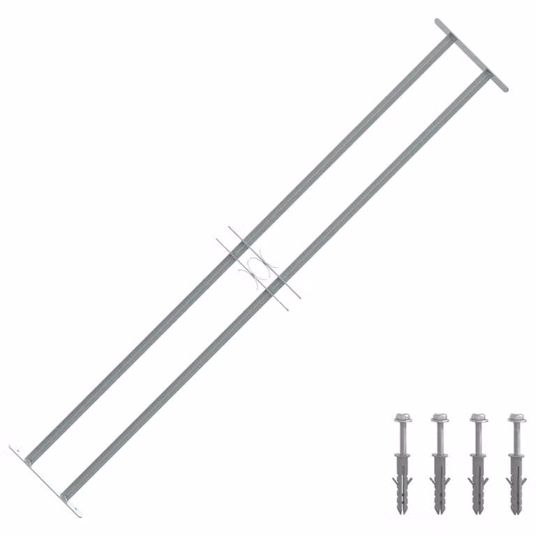 Grata per finestre regolabile vidaXL in acciaio zincato color argento con 2 barre trasversali, Larghezza: 100-150 cm, Altezza: 30 cm, Profondità: 30 cm