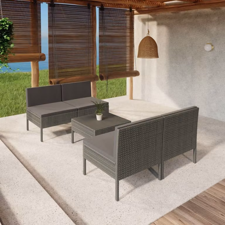 Maison Exclusive - Set da giardino 5 pezzi con cuscini in polyrattan grigio