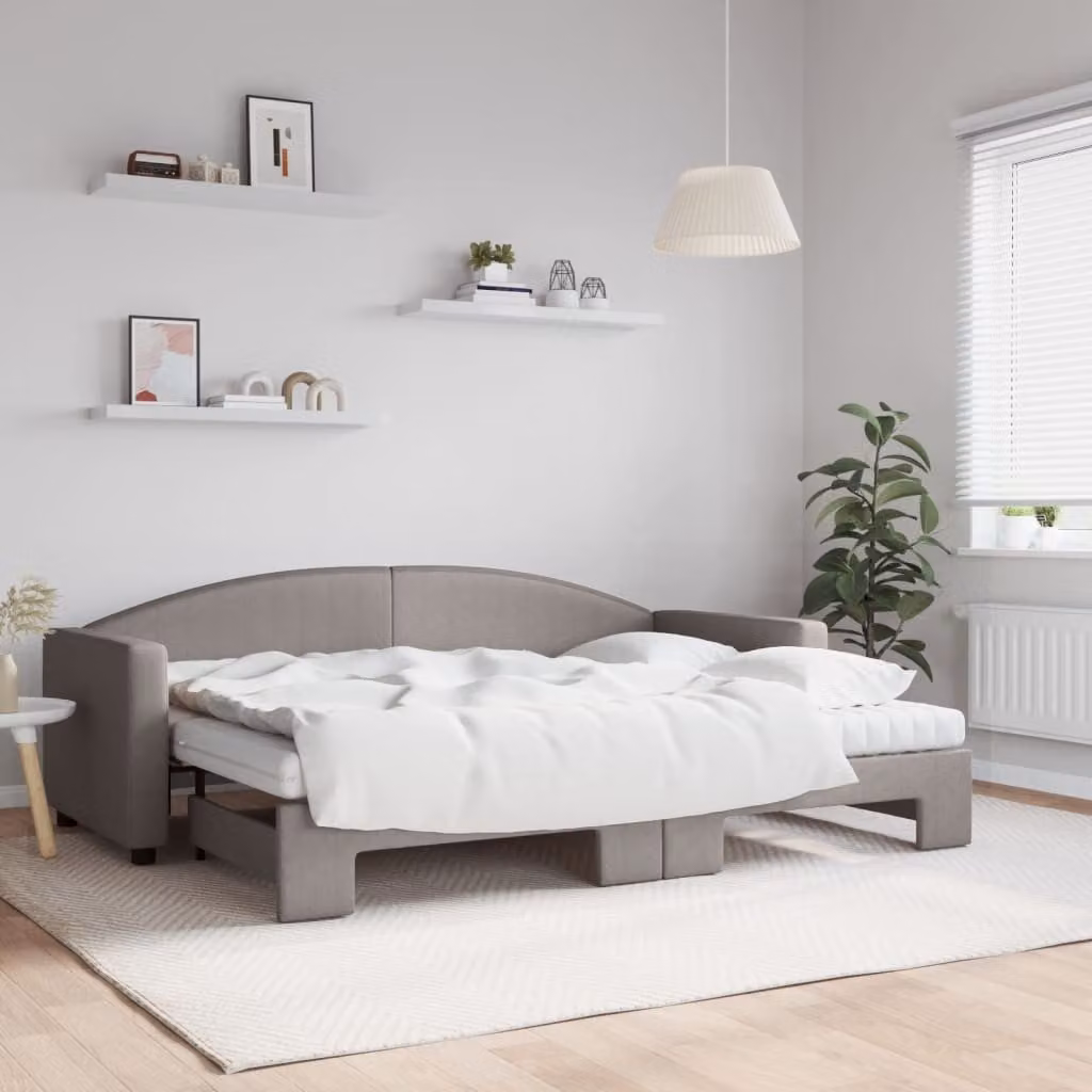 vidaXL Divano Letto Estraibile con Materassi in Tessuto Grigio e Beige