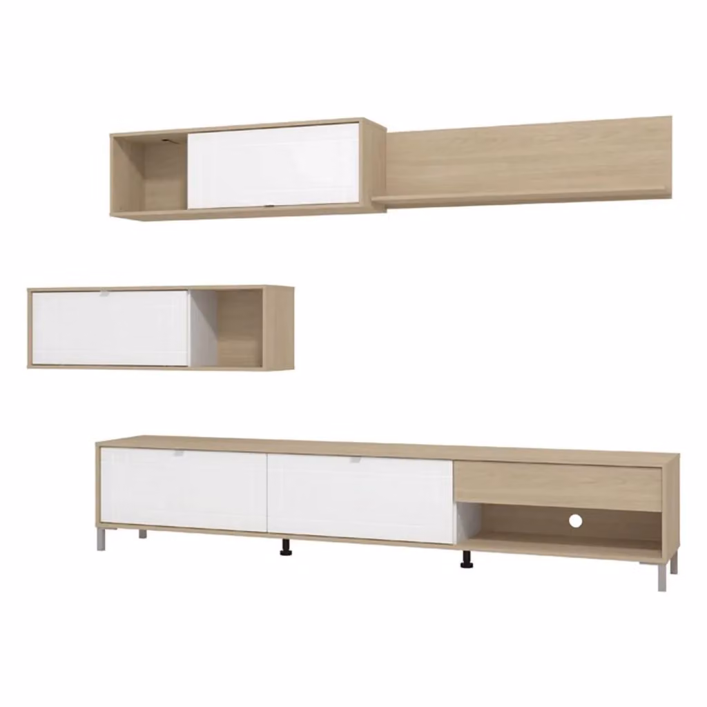 Parete Attrezzata Mobile Soggiorno Elice DMORA Bianco Opaco con 7 Ripiani L: 234 cm, P: 40 cm, H: 176 cm – 2