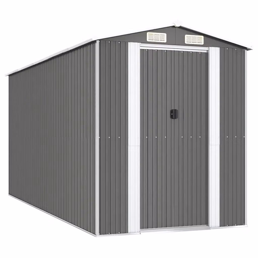 Capanno da Giardino Videx in Acciaio Zincato Grigio con Tetto a Capanna e Porte Scorrevoli L/P/H: 440 x 192 x 223 cm – 2