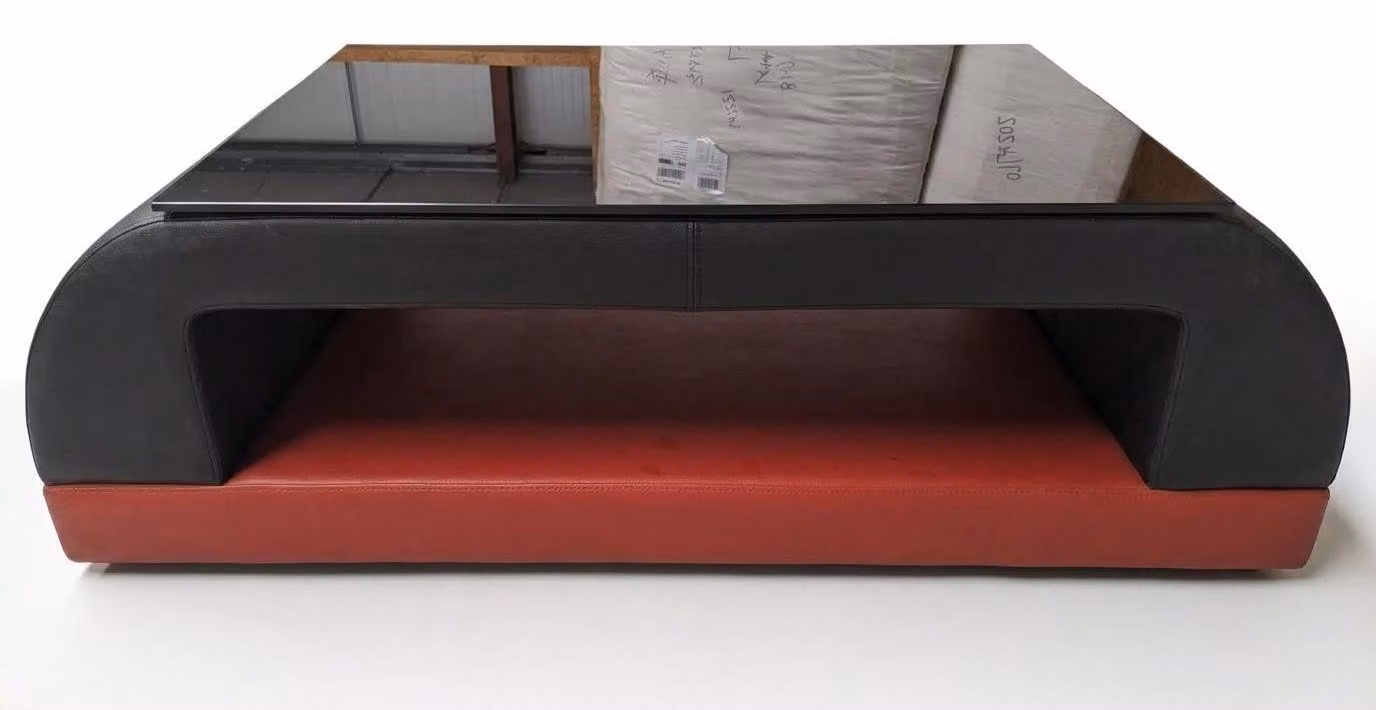 Moderner Schwarzer Couchtisch Kunstleder Glas Wohnzimmer Luxus Design
