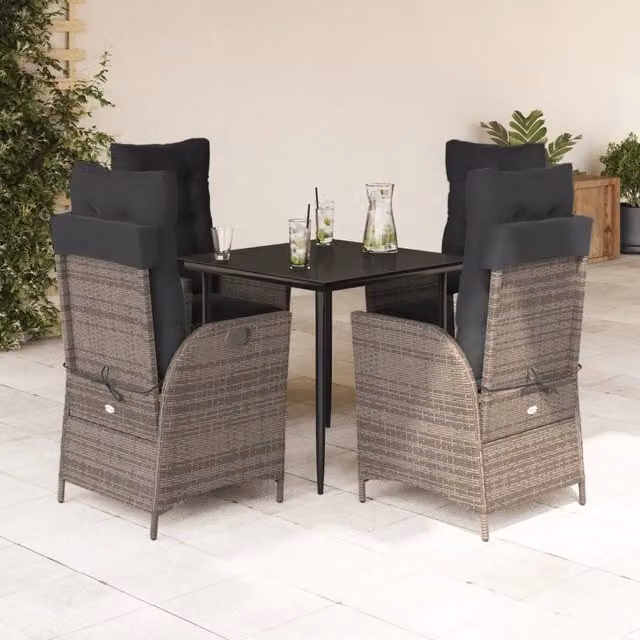 Set da Pranzo da Giardino 5 pz con Cuscini in Polyrattan Grigio 3213421