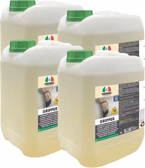 Trattamento antiscivolo per pavimenti Marbec GRIPPER a base acquosa trasparente confezione da 4 x 5 l