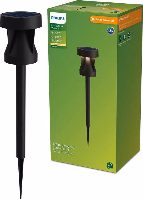 Lampioni da esterno Philips Avery, 1,8 W, illuminazione a palo, colore nero, materiale plastico, grado di protezione IP44, adatti per giardino e terrazza, classe di efficienza energetica III