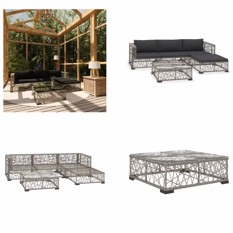 vidaXL set salotto da giardino 5 pezzi con cuscini in poly rattan grigio - Set salotto da giardino - Set salotto da giardino - Divano da giardino - Divani da giardino