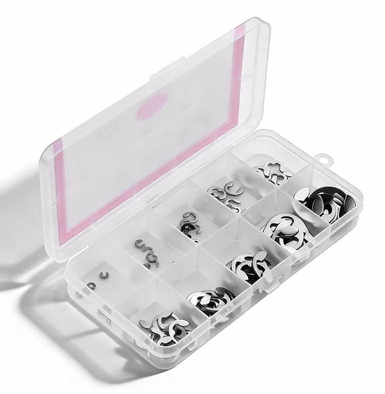 Set di anelli di sicurezza E-Typ, 120 pezzi, acciaio inossidabile 304, conformi alla norma DIN 6799