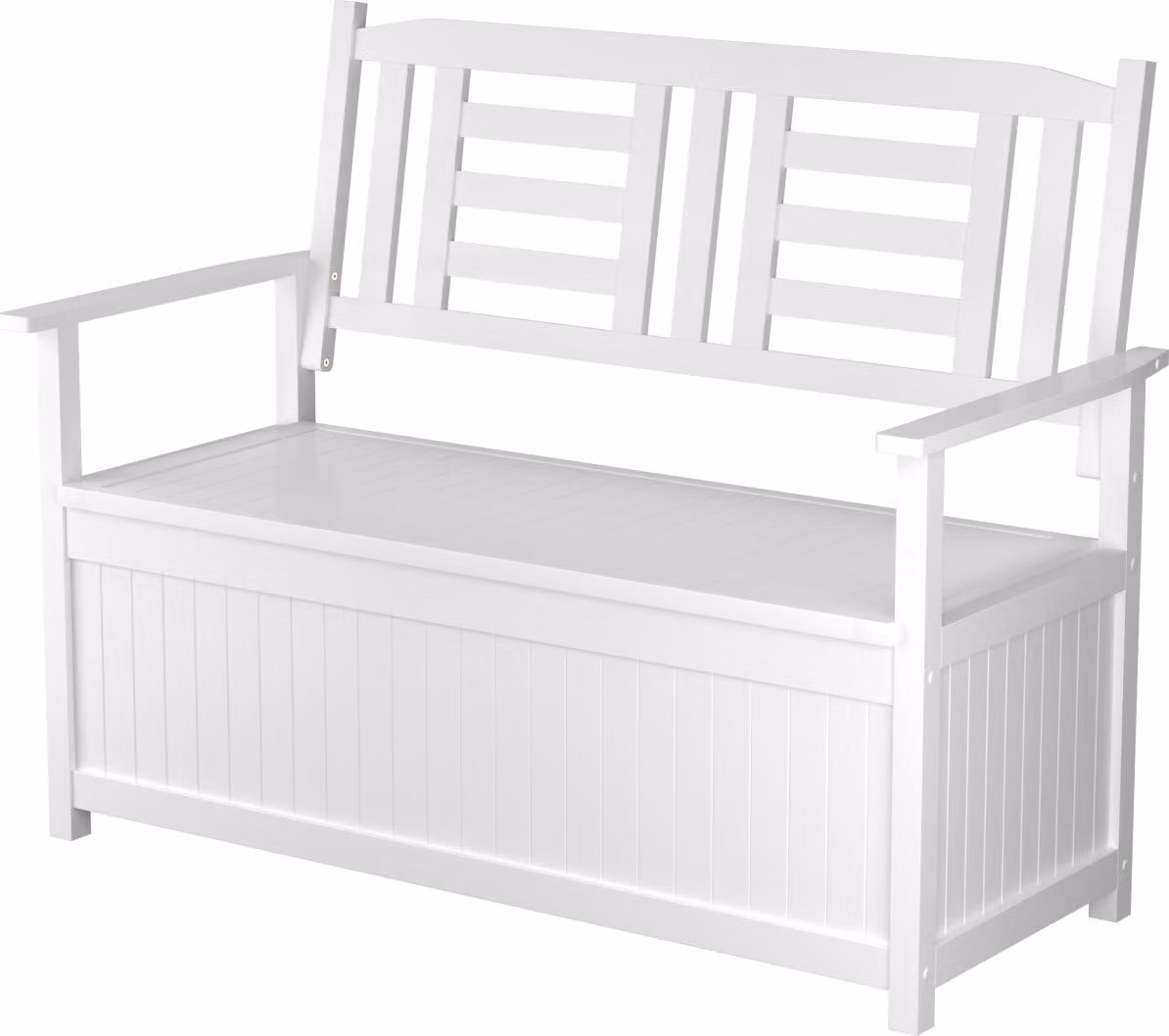 COSTWAY Panca da giardino in legno con vano portaoggetti, panca a cassapanca, panca a 2 posti in legno con cuscino integrato, panca da balcone, seduta a panca, 123 x 68,5 x 96 cm, bianco