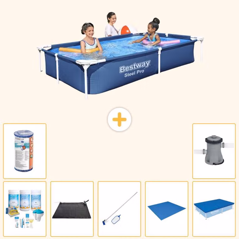 Bestway Steel Pro, piscina rettangolare - 221x150x43 cm - 8 pezzi - Modello S22225