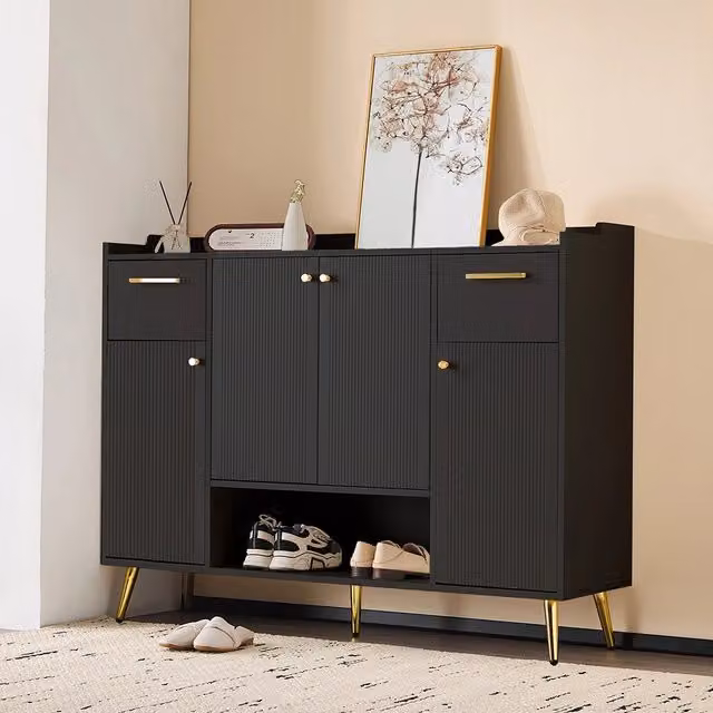 Armadio porta scarpe Xylo nero con 4 ante e 2 cassetti L: 130 cm, P: 37 cm, H: 100 cm