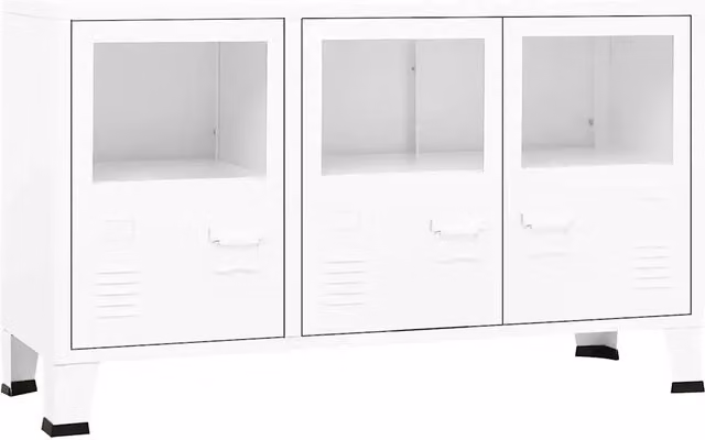 Credenza stile industriale bianca in metallo e vetro per sala da pranzo L: 105 cm, P: 35 cm, H: 62 cm – 1