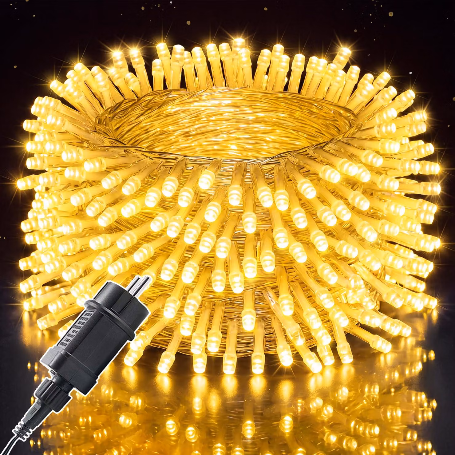 Catena luminosa da 20 metri con 200 LED a luce calda, timer, grado di protezione IP44, 8 modalità