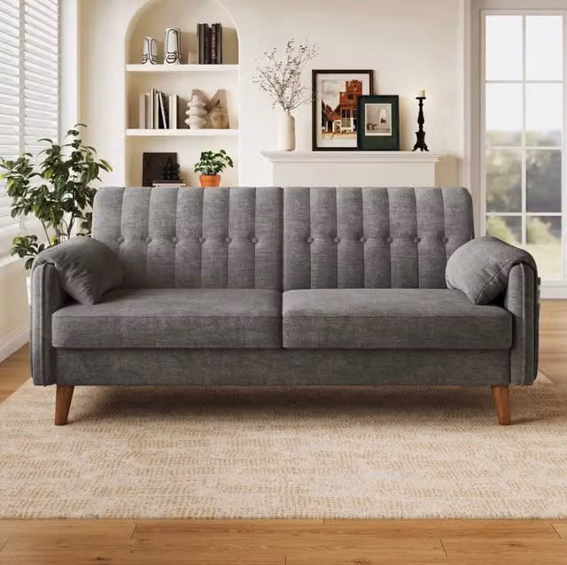 Divano 2 posti 161,5x79x83,5 cm grigio chiaro in ciniglia con tasche laterali