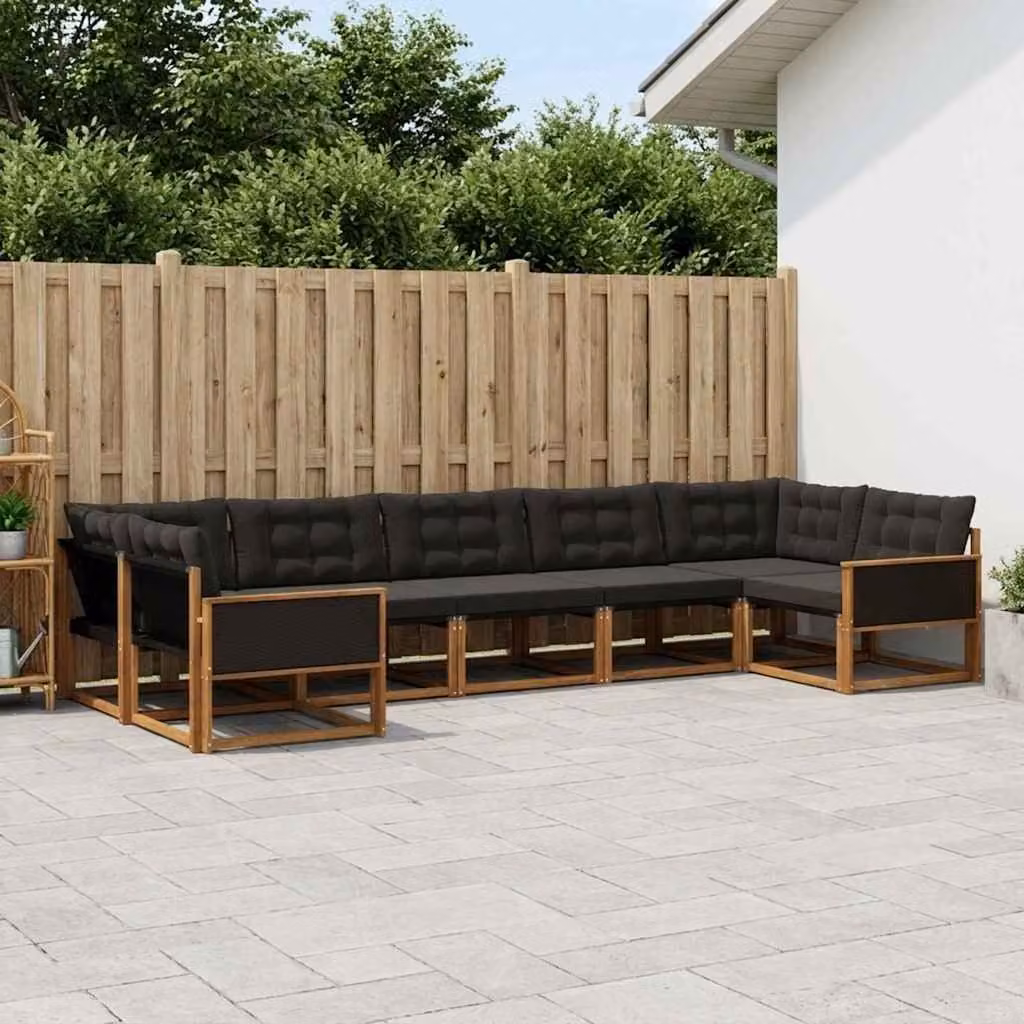 vidaXL Set di divani da esterno 7 pz in legno di acacia e textilene, colore marrone e nero