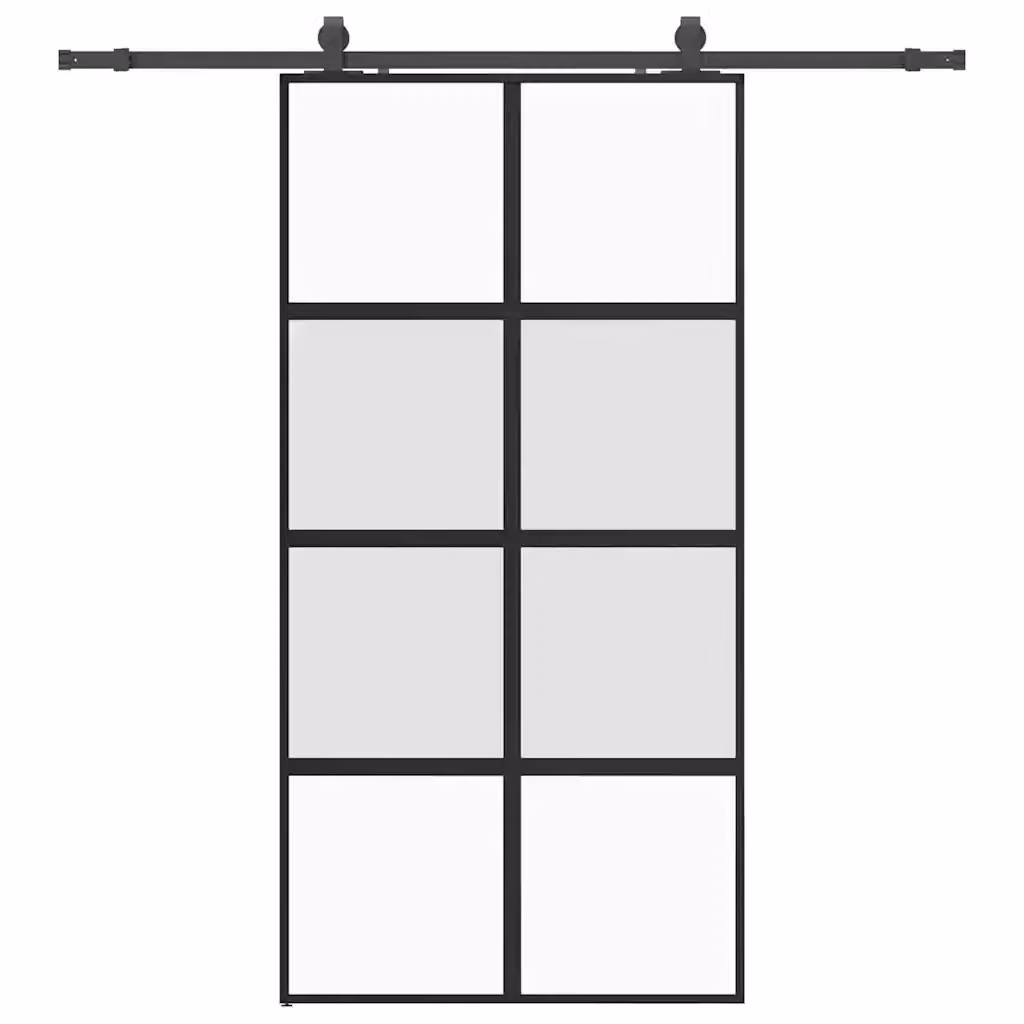 Porta Scorrevole Moderna vidaXL in Vetro Trasparente e Alluminio con Ferramenta Nera L: 102,5 cm, H: 205 cm – 2