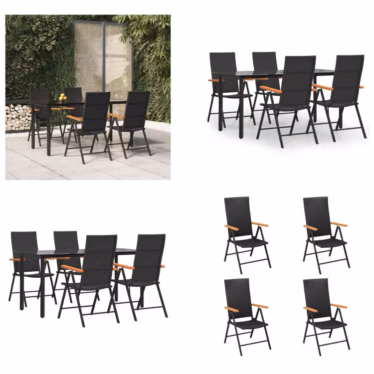 vidaXL Set da pranzo da giardino 5 pezzi in poly rattan nero e marrone - Set da pranzo da giardino - Set da pranzo da esterno - Set da pranzo da terrazzo