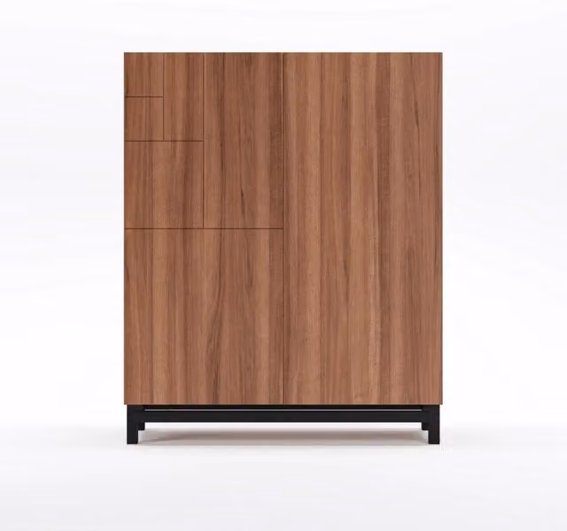 Scarpiera Herdasa moderna con ante a battente, colore marrone e gambe nere, L: 112 cm, H: 90 cm, P: 27 cm