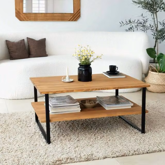 Tavolino da salotto Aprica DMORA in legno color quercia, forma rettangolare, L: 85 cm, P: 60 cm, H: 40 cm
