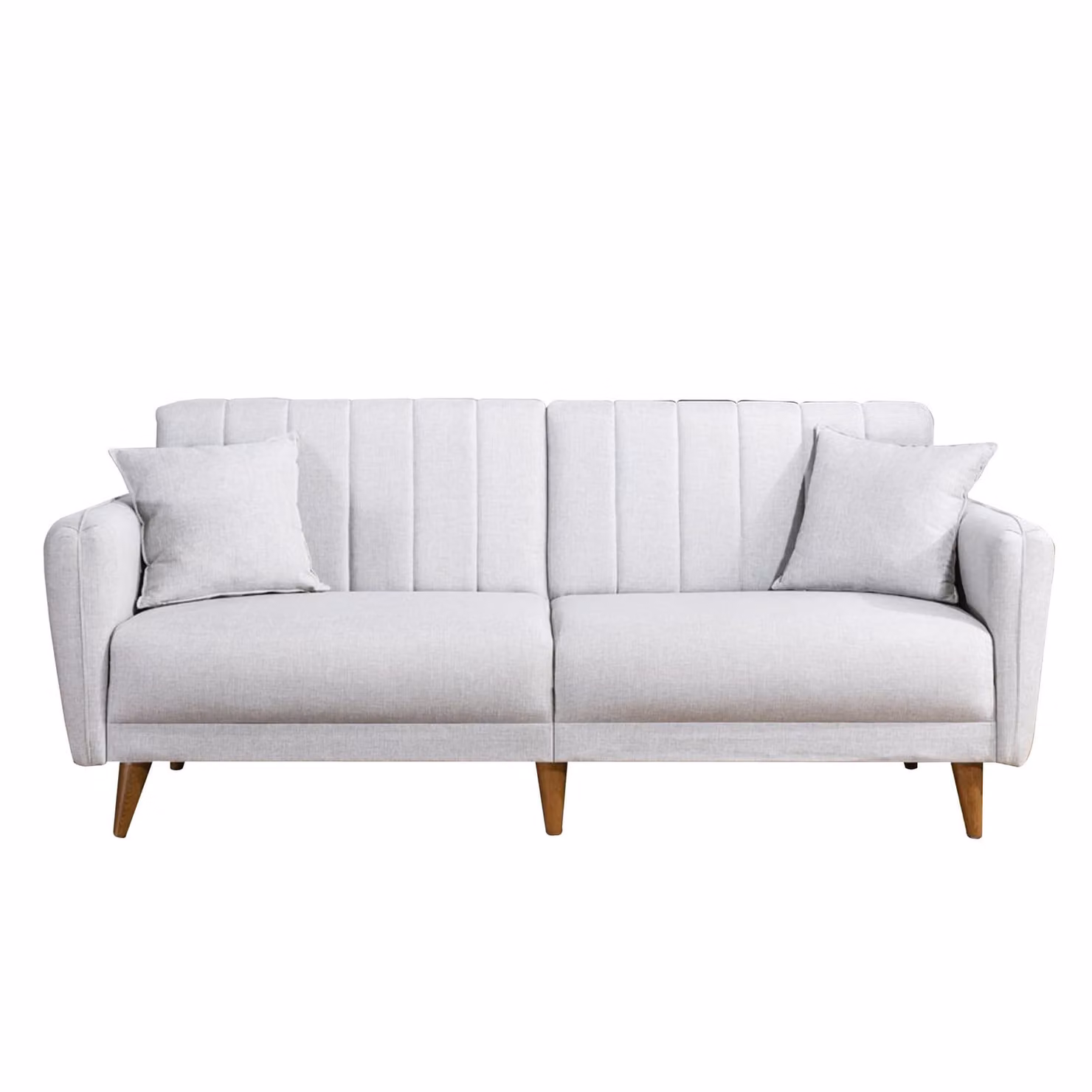 Calicosy - Divano letto 3 posti in lino con 2 cuscini e gambe in legno L210 cm - AQUA