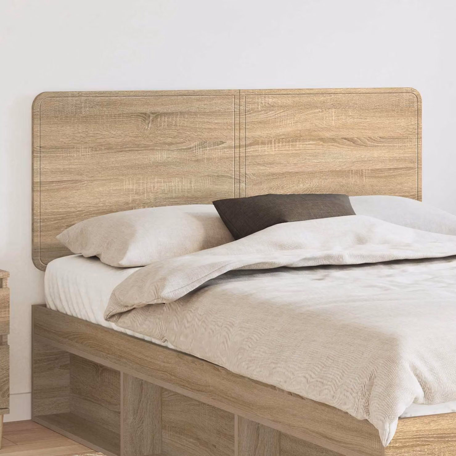 Testiera per letto moderna vidaXL in legno ingegnerizzato color rovere sonoma marrone L: 143 cm, H: 12,95 cm, P: 3 cm