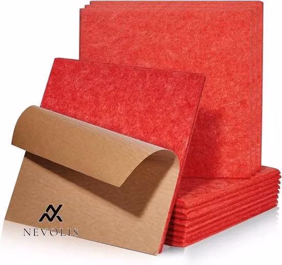 Set di 12 Pannelli Acustici Autoadesivi ad Alta Densità per Isolamento di Pareti e Soffitti, Colore Rosso, L/P/H: 30 x 30 x 1 cm