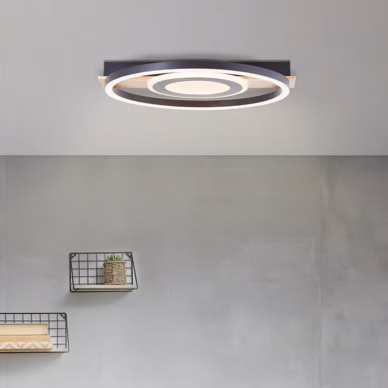 BRILLANTE plafoniera moderna in legno nero marrone LED Maureen | bianco caldo | max. 22 Watt 2900 Lumen 3000 Kelvin | 37x39cm | metallo/legno/plastica