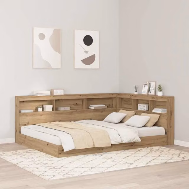 Testata del letto con scaffale integrato e porta USB vidaXL in legno e metallo marrone L: 217.5 cm, P: 157.5 cm, H: 76.5 cm – 1