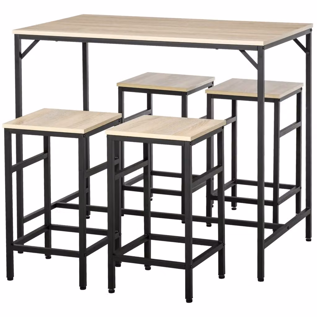Set Tavolo Alto Xylo con 4 Sgabelli in Metallo e Legno Rovere Chiaro Stile Industriale – 2