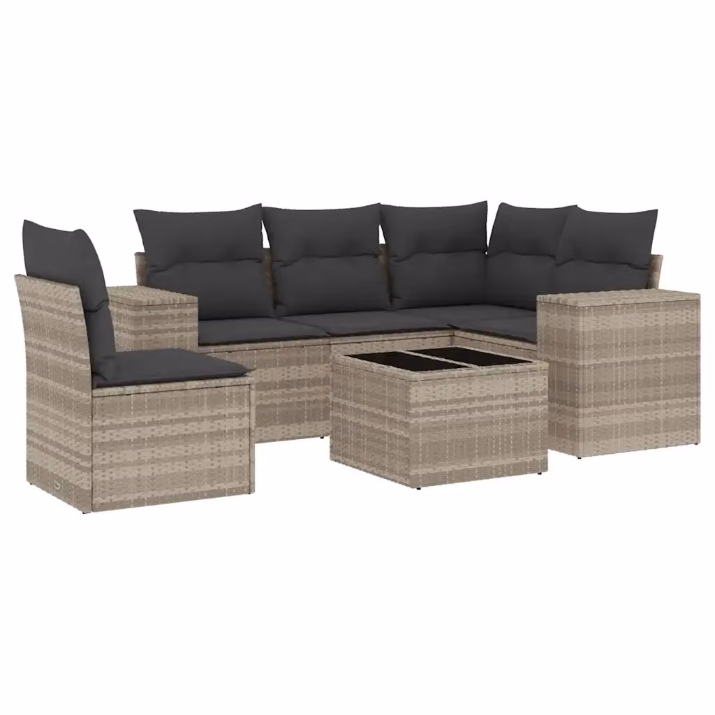 vidaXL Set Divano da Giardino a L 6pz in Polyrattan Grigio con Cuscini e Tavolino – 2