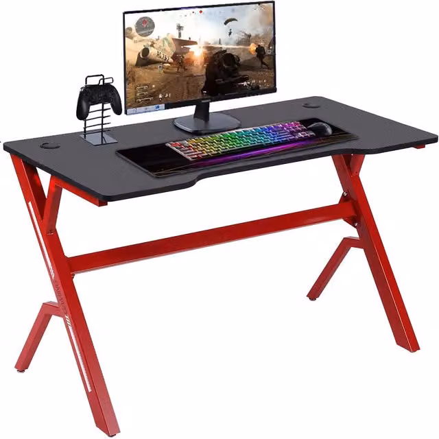 Scrivania Gaming GIORDANOSHOP in Metallo e MDF con Tappetino Mouse Pad, L: 120 cm, P: 73 cm, H: 60 cm, Colore Rosso e Nero