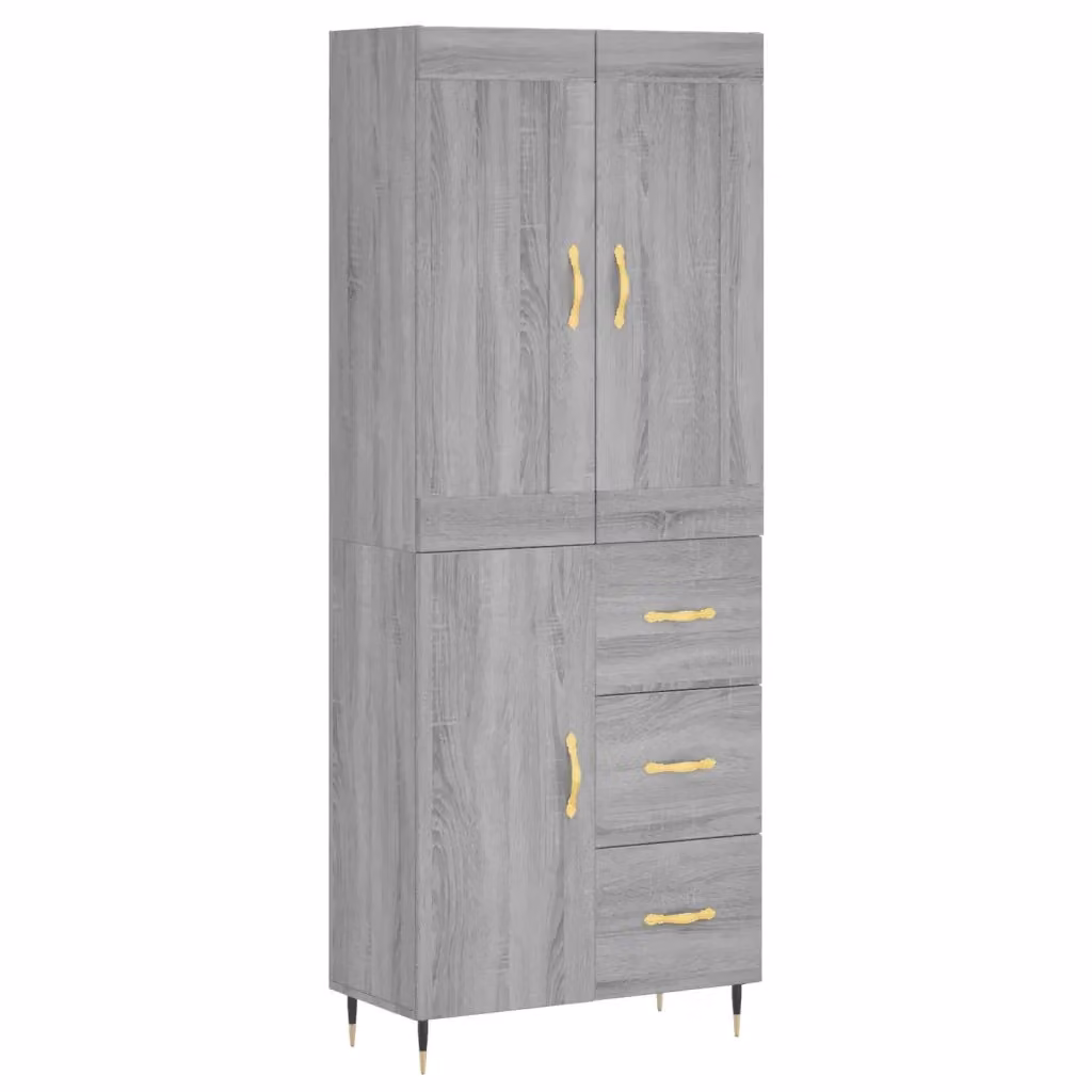 Credenza moderna vidaXL in legno e metallo, colore grigio, L: 69,5 cm, P: 34 cm, H: 180 cm – 2