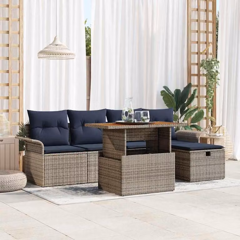 Maison Exclusive - Set da giardino con divano, 6 pezzi, grigio, rattan sintetico